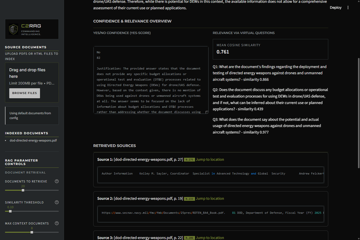 C2RAG: Confidence-Scored Document Intelligence Inside the Data Boundary